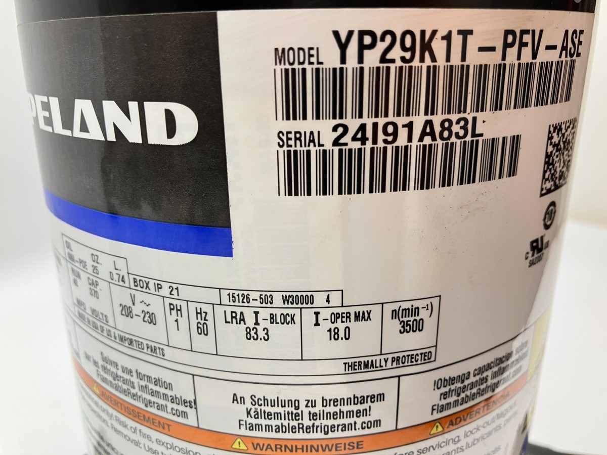 Copeland Scroll Compressor YP29K1T-PFV-ASE 230V 1 PH 60 Hz used