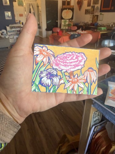 ACEO Original Coneflower Peony Iris Wildflower Marker Drawing Signed OOAK Art