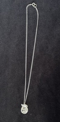 Eisenberg Vintage Silver Tone Chain Necklace Glass Pear Pendant Clear 18in
