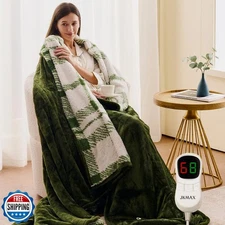 JKMAX Heated Electric Blanket King Size - 100"x90" Flannel Heating Blanket wi