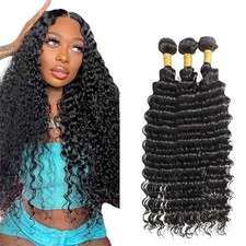 Human Hair Bundles, Natural Black, Deep Wave, 24-28 Inch, 3 Bundles