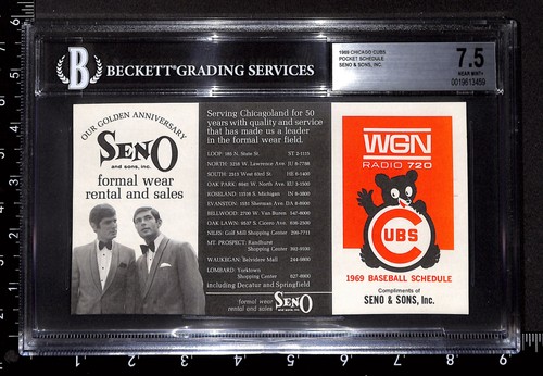 1969 Chicago Cubs Pocket Schedule Seno and Sons, Inc. BGS 7.5 RARE!