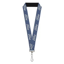 Buckle-Down Ford Lanyard, Ford Script Blue White, Elastic