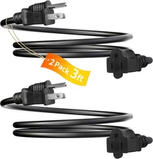 2 Pack 3FT Extension Cord 16AWG Heavy Duty 3 Prong Power Cable