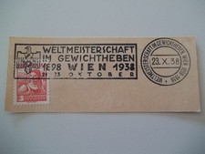 GEWICHTHEBEN WELTMEISTERSCHAFT 1938 WIEN &Ouml;STERREICH SONDERSTEMPEL