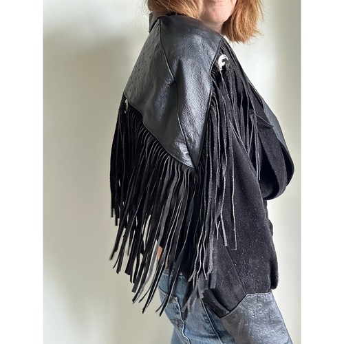 90s Western Fringe Jacket – Vintage Suede Leather Country Cowgirl Festival Coat - Picture 5 of 11