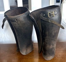 Antique WW1 British US Army Officer Leather Spring Leggings Gaiters Cavalry Spat