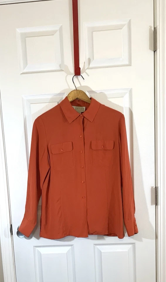 Blusa/camisa/top Norton McNaughton para mujer talla 8 naranja burt aberturas 100 % seda Foto 2 de 4