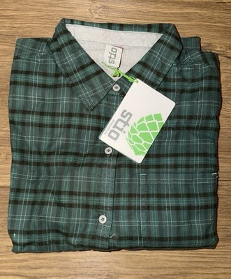 STIO NWT Green/Black Riperian Plaid Cotton Flannel Dovetail Cabin Shirt sz L