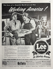 1943 Lee Clothing Overalls Working America WWII Dungarees Jobs VTG Print Ad