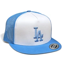 3D LA CAROLINA BLUE Embroidered on WHT & CAROLINA BLUE Trucker Style Hat NEW