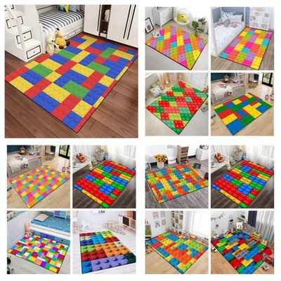 3D Farbige Geometrische Bausteine Rutschfeste Große Teppiche Kinder Zimmer
