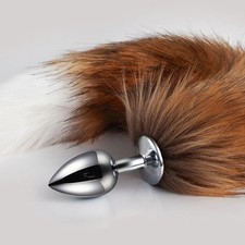 Faux Fur Fox Tail Anal Plug Metal Butt Plug Cosplay Tail 40cm Pet Play Kink Toy