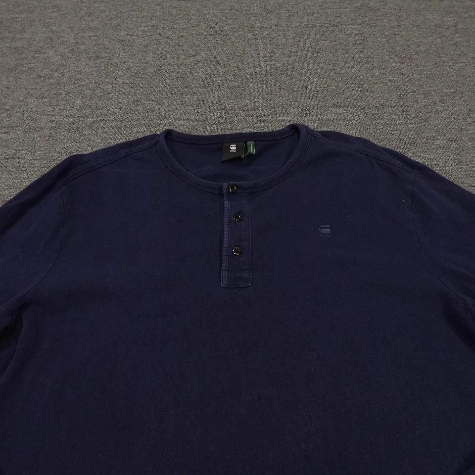 Camisa G Star Raw Para Hombres Grande Azul Marino Manga Larga Henley Informal Logo Top Foto 2 de 4