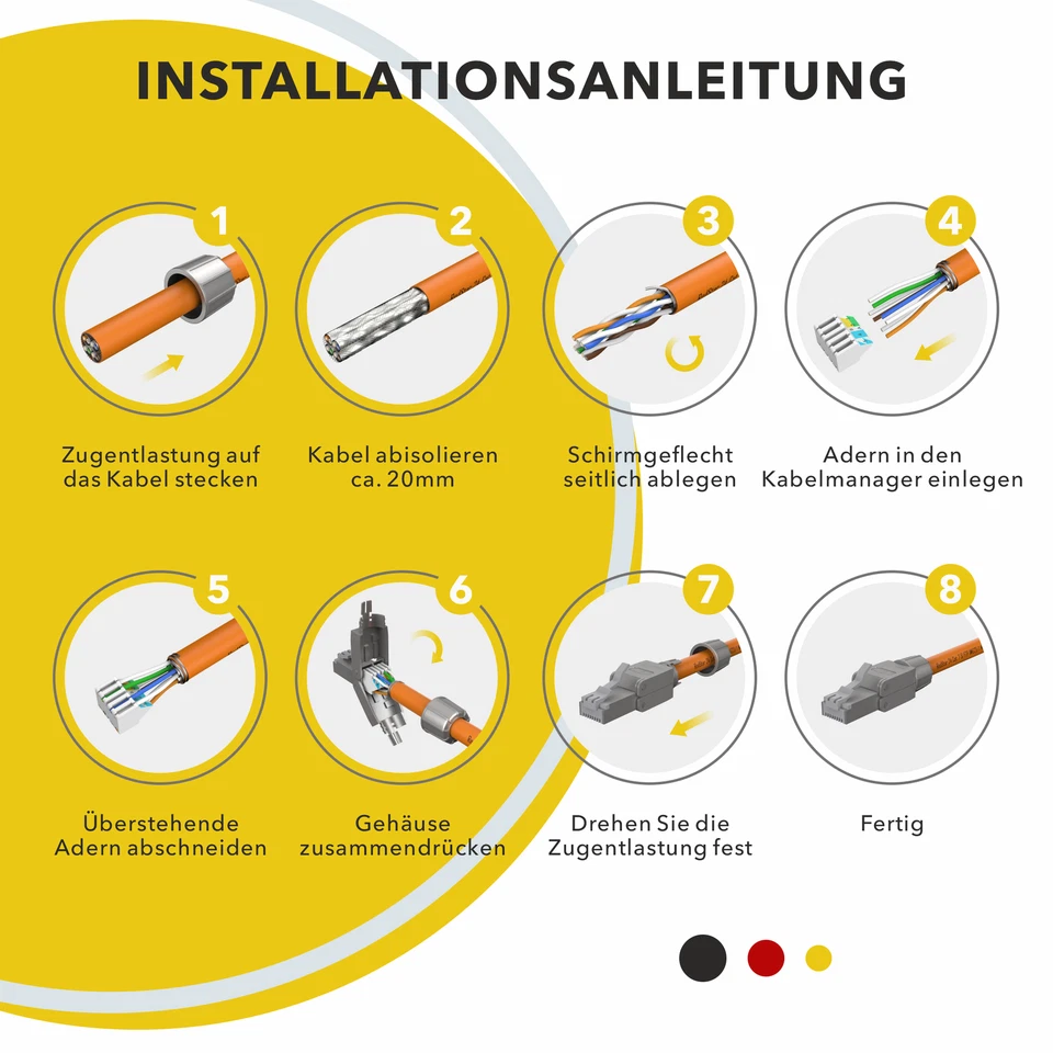 RJ45 Stecker CAT7 Netzwerkstecker Werkzeuglos Verlegekabel LAN Ethernet Kabel - Bild 4 von 4