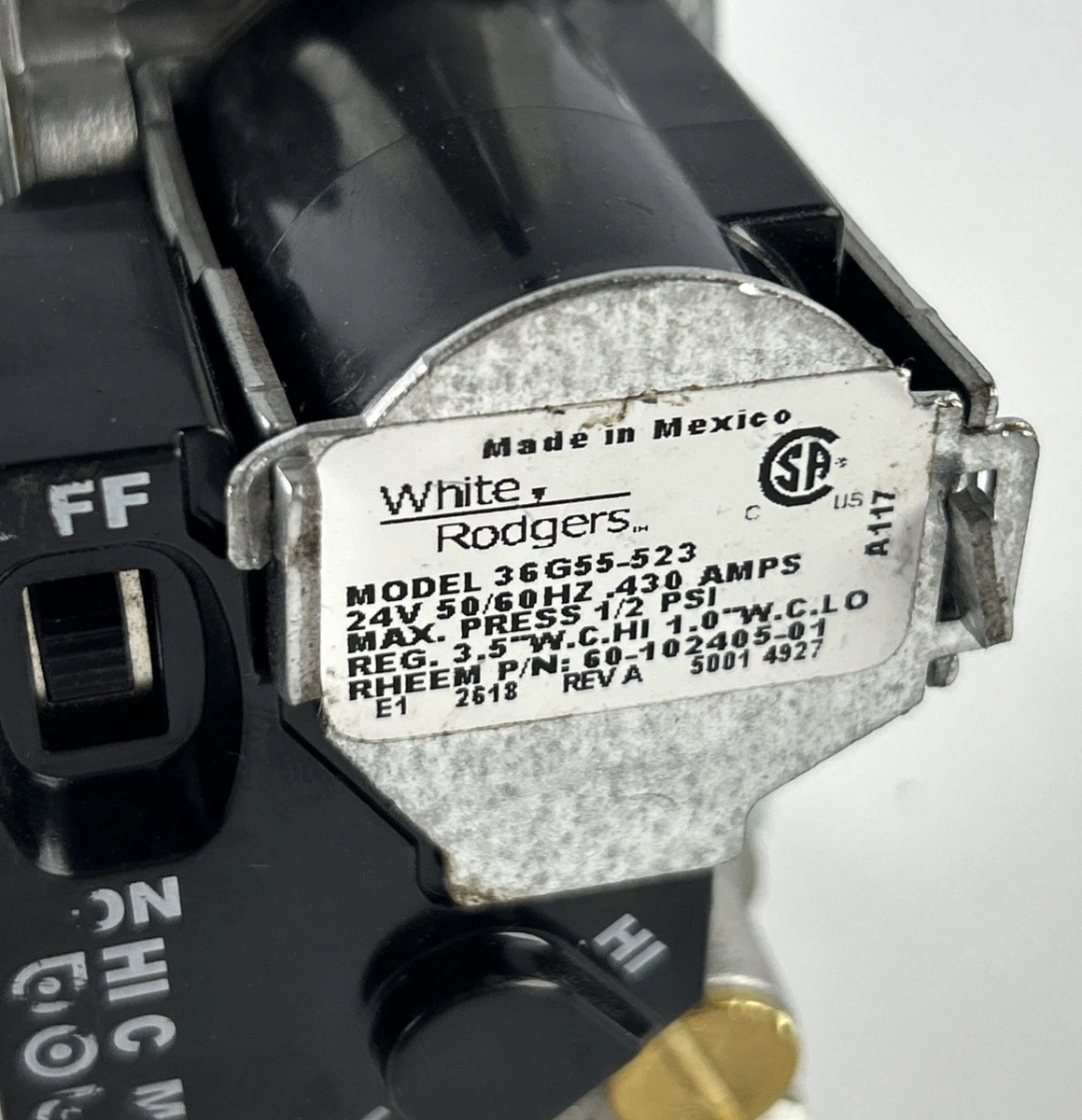 White-Rodgers 36G55-523 Gas Valve 24V Rheem 60-102405-01 foto 5