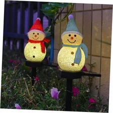 2 Pack LED Solar Powered Rice Grains Snowman Ground Plug Light,Christmas 