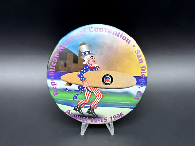 1996 Surfing Uncle Sam San Diego CA RNC 3'' Pin Button Republican Bob Dole K966
