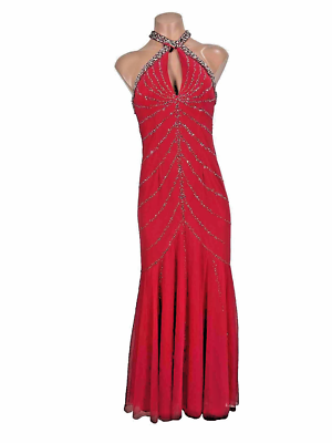 sean collection beaded dress vintage Vintage Sean Collection Peach Spaghetti Strap Beaded Formal Evening Gown Size S