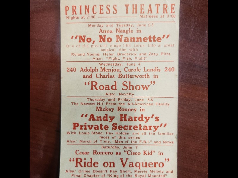 Vintage 1940's Princess Theatre Cookville TN Schedule Anna Neagle, Range Buster 