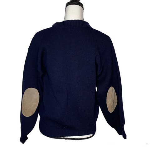 Tricot St Raphael S 1/4 Knopf Pullover Leder Ellenbogen Patches 100% Schurwolle - Bild 2 von 12