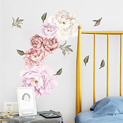 Peonies Flowers Wall Decals Watercolor Elegant Floral Wall Stickers for Girls - Picture 6 of 7