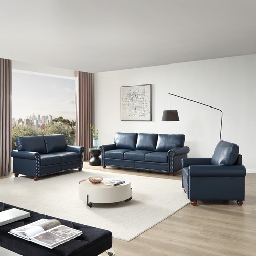 Classic Faux Leather Sofa Upholstered Couch with Nailhead Trim Removable Cushion - Picture 175 of 206