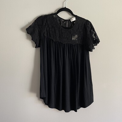 Allie Rose Women SZ S Black Lace Top & Sleeve Pleated Swing Style Shirt NWT