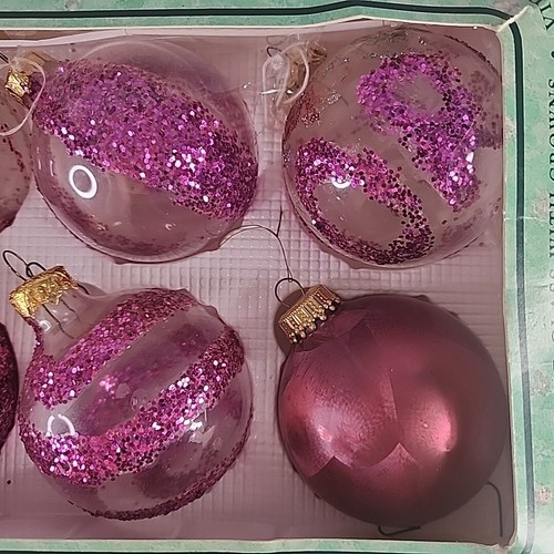 Christmas Ornaments By Krebs 6 Pink Jewel/Glitter Glass Designer With Crown - Picture 4 of 5