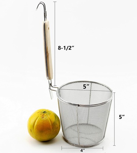 Cilindro plano grande Wok Strainer Colador Acero inoxidable Fina sarga Mango de madera - Imagen 4 de 5