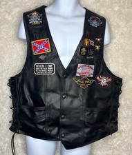 VTG Leather Biker Vest Leather Wear Plus XXL Lots of Pins/Patches CL