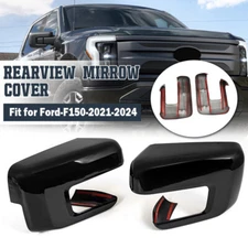 Gloss Black Door Side Mirror Cover Cap Fits 2021-24 Ford F150 W/Turn Signal Hole