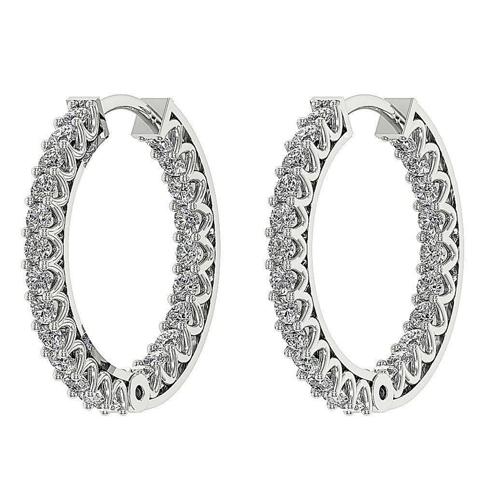 Hoop Earrings SI1 G 0.65 Ct InOut Side Round Diamond 14K White Gold Appraisal - Image 4 of 4