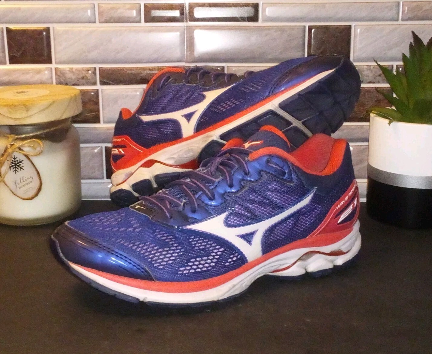 Mizuno Wave Rider 21 Running Shoes Womens Size 8 Navy Blue Low Athletic Sneakers