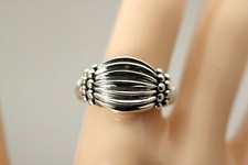 925 Sterling Silver Size 7.25 Ribbed Beaded Design Ring 6.2 Grams RIN8953