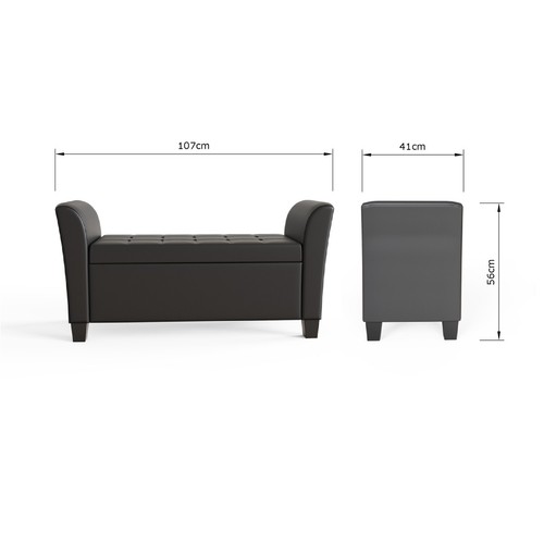 Verona Leather Window Seat Ottoman Storage Pouffe Blanket Box Footstool Black - Picture 10 of 10
