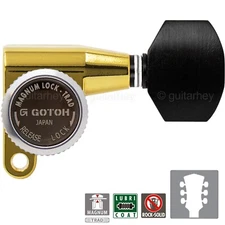 NEW Gotoh SG360-EN07 MGT Locking Tuners L3+R3 w/ Small EBONY Buttons 3x3 - GOLD