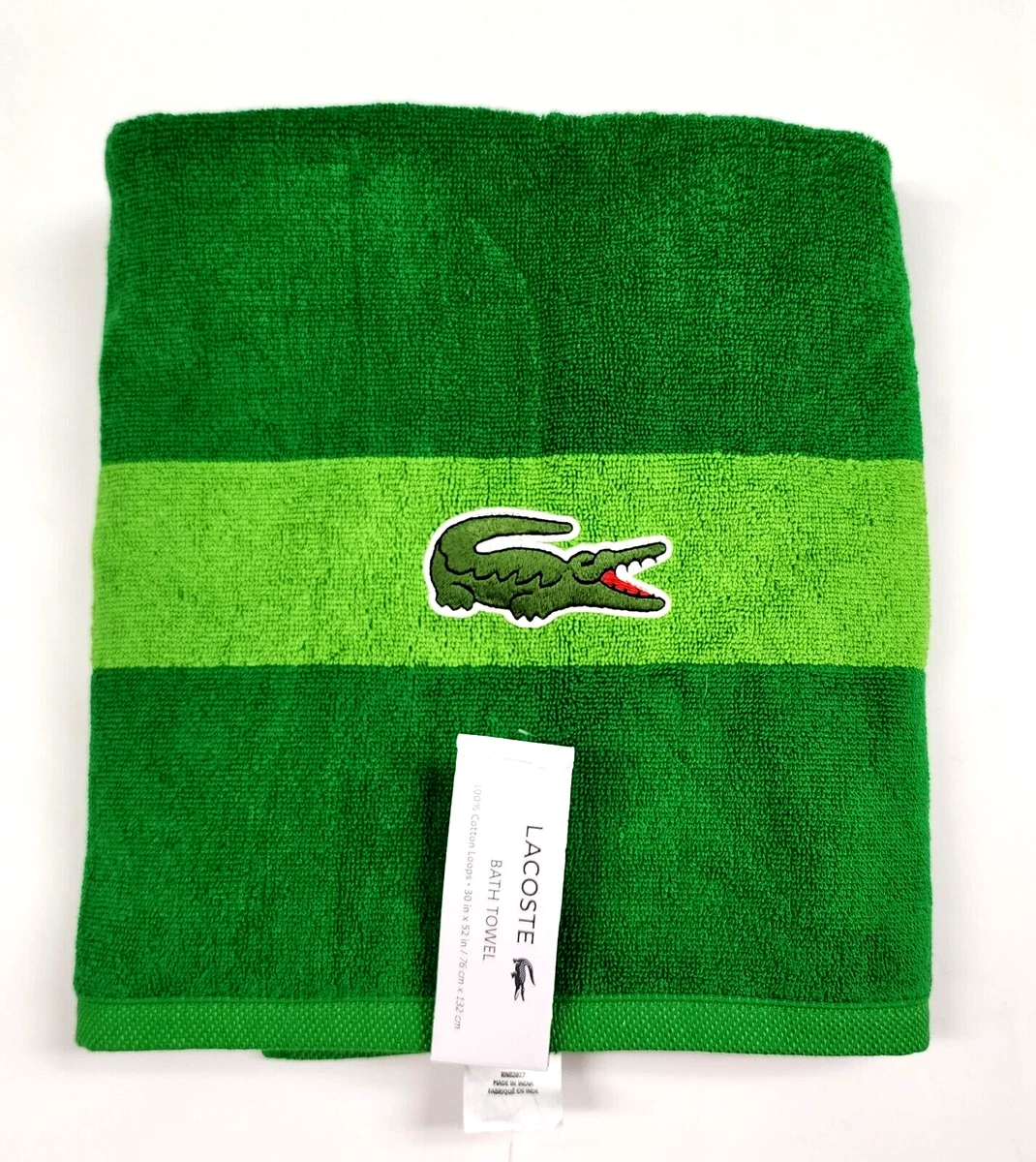 NEW LACOSTE GREEN STRIPE COTTON LOOPS BATH TOWEL-30X 52