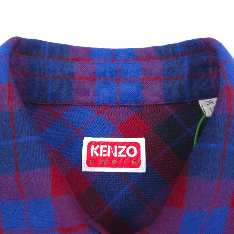 $530 Kenzo Rue Viven 1970 蓝色格子西部法兰绒衬衫男式小号 (FR 38) — 第 4/4 张图片
