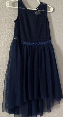 NEW Lily Bleu Sleeveless Navy Blue Dress With Mesh, Hearts & Sequin Size 4