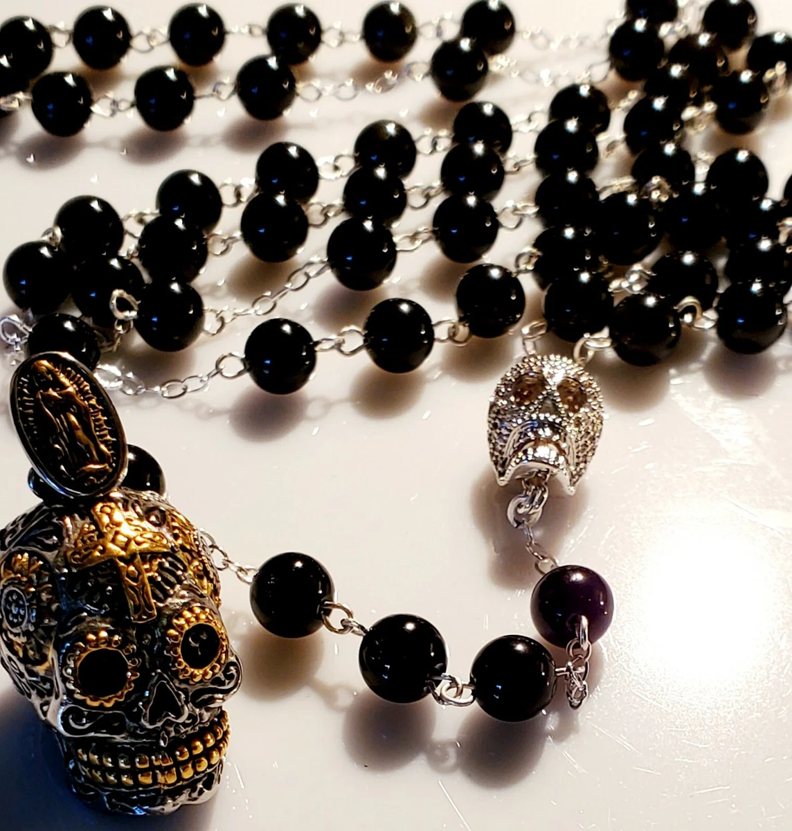 Skull rosary deals necklace