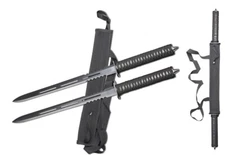 35.5" Dual Battle Black Ninja Straight Swords Katanas in Nylon Sheath Machete