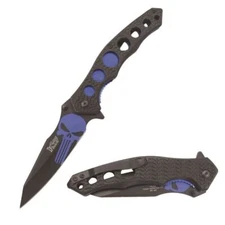 8.75" DARK FANTASY BLADES PUNISHER PRINTED SPRING ASSISTED FOLDING KNIFE BLUE