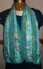 ADRIENNE LANDAU SILK SCARF - 51 x 12" - TUR PATTERNQUOISE & MINT/SAGE PAISLEY