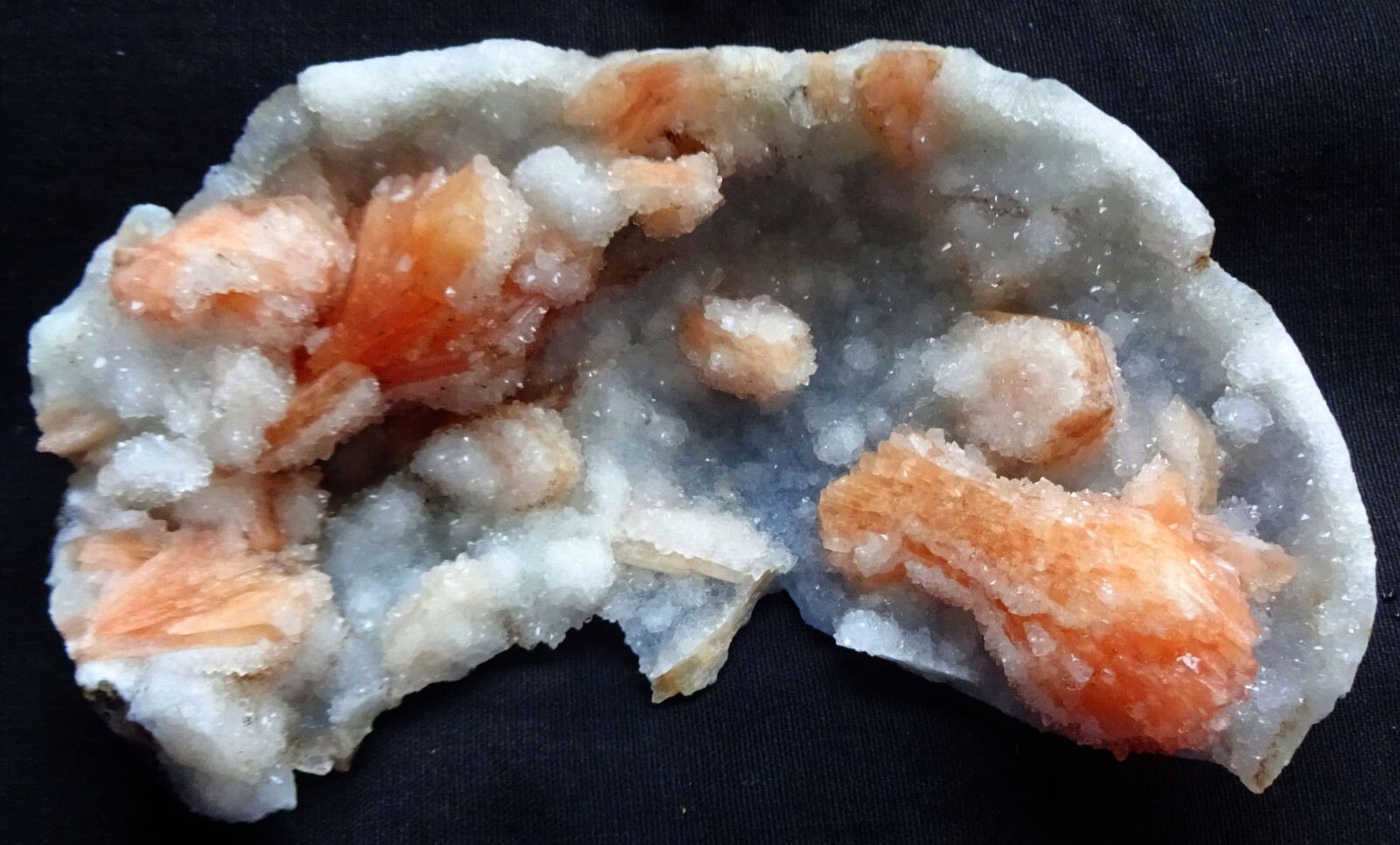 Stilbite Bows In Coral Chalcedony Semi Geode Matrix Minerals Specimens