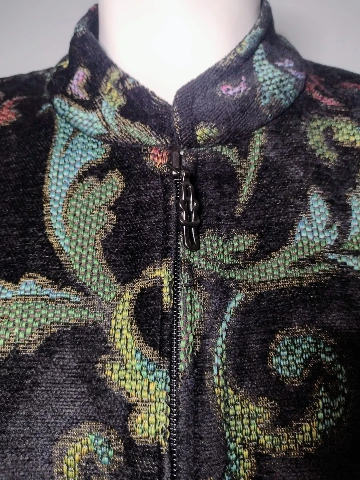 Chaqueta Blazer Molly + Maxx Damasco Tapiz Para Mujer L Pequeña Artística Cremallera Mandarín Foto 2 de 4