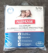 Allerease Maximum Allergy Bedbug Zippered Pillow Protector - Standard Queen NEW