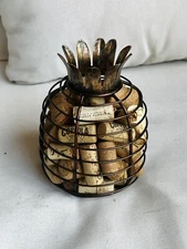 Pineapple Metal Wine Cork Holder Storage Rustic Barware Tropical Fruit Decor 8”