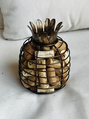 Pineapple Metal Wine Cork Holder Storage Rustic Barware Tropical Fruit Decor 8 