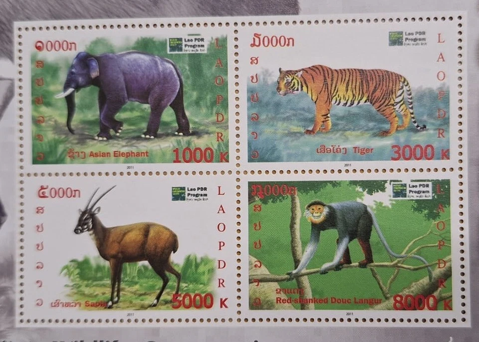 2011 Wildlife Conservation Society Laos PDR Program Animal Souvenir Sheet Stamp - Image 2 of 4